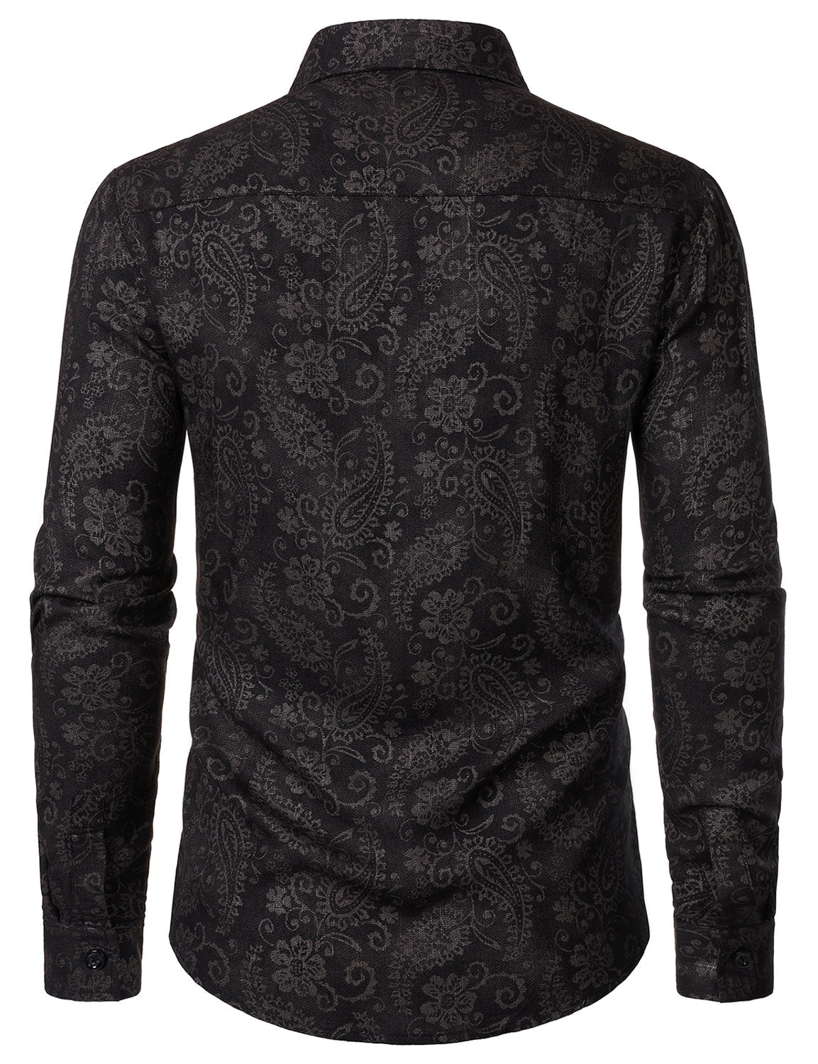 Men's Paisley Floral Black Long Sleeve Shirt
