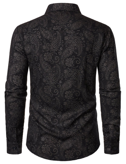 Men's Paisley Floral Black Long Sleeve Shirt
