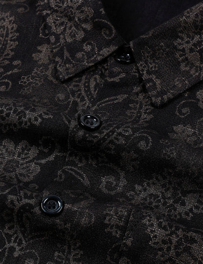 Men's Paisley Floral Black Long Sleeve Shirt