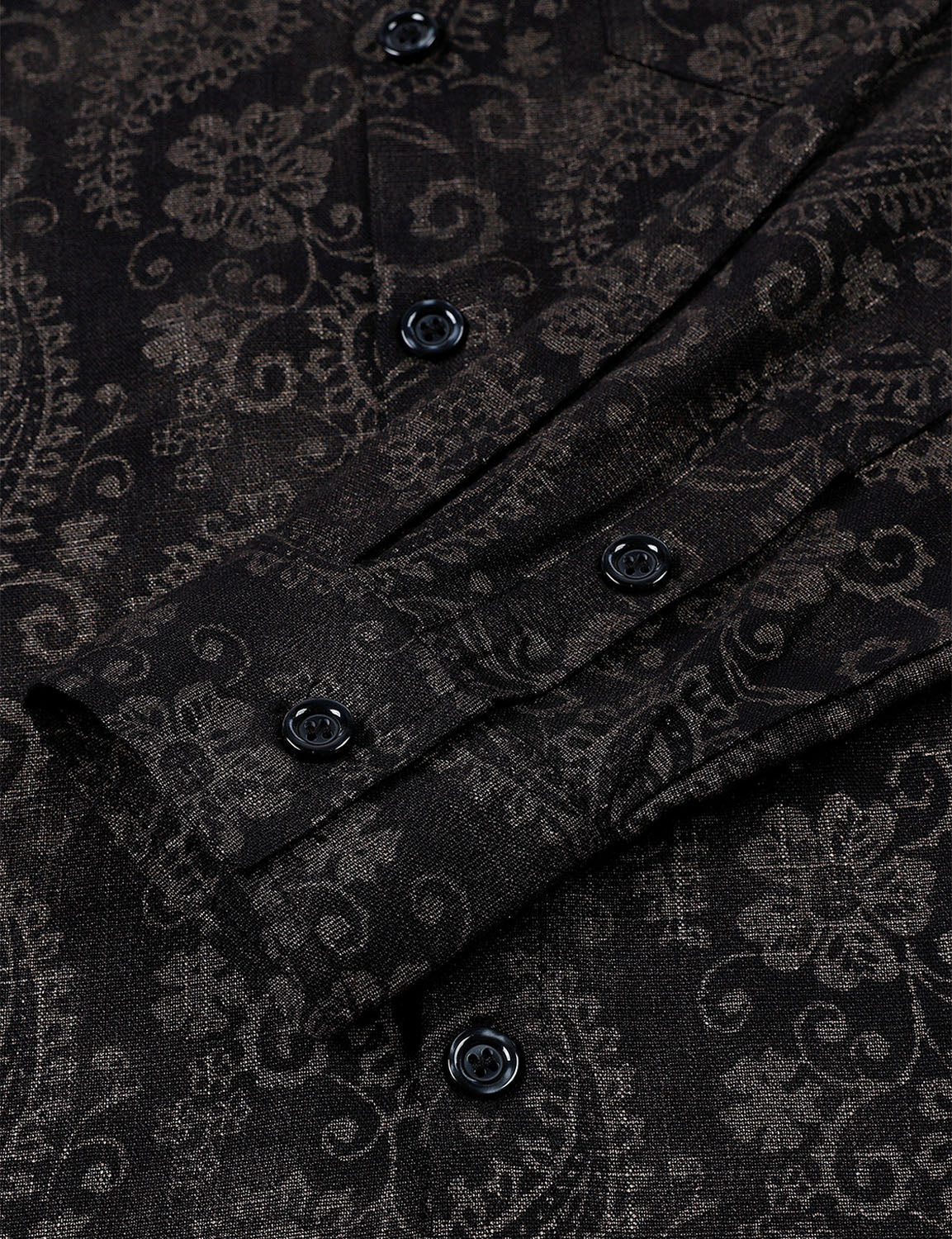 Men's Paisley Floral Black Long Sleeve Shirt
