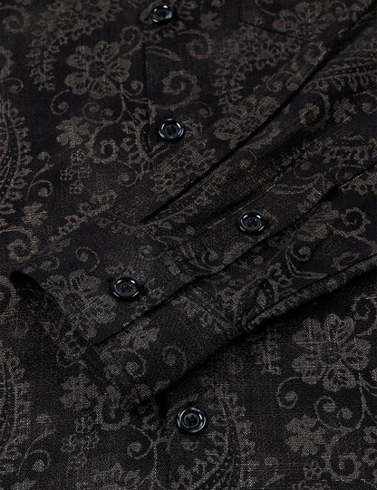 Men's Paisley Floral Black Long Sleeve Shirt