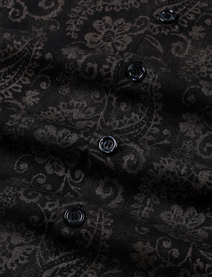Men's Paisley Floral Black Long Sleeve Shirt
