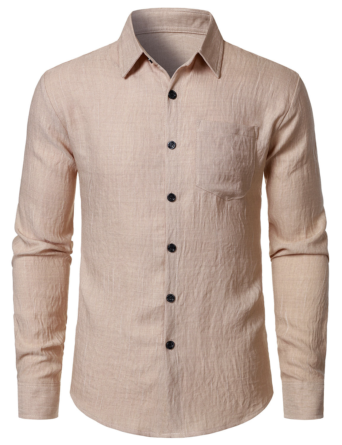 Men's Casual Beige Button Long Sleeve Shirt