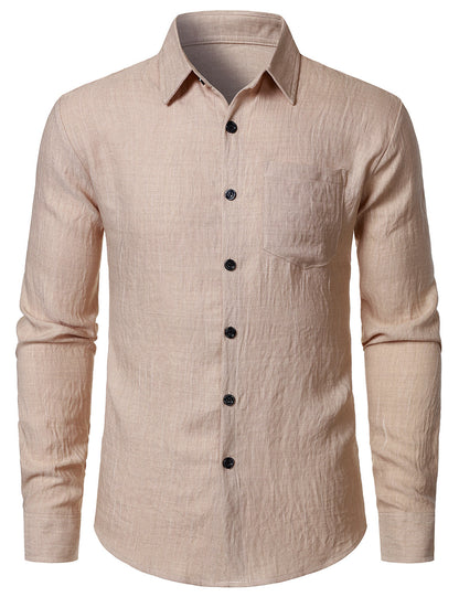 Men's Casual Beige Button Long Sleeve Shirt