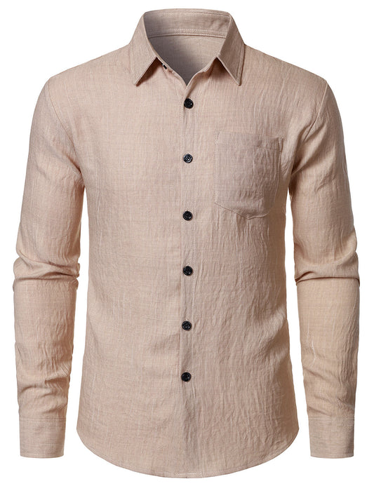 Men's Casual Beige Button Long Sleeve Shirt