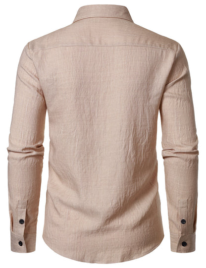 Men's Casual Beige Button Long Sleeve Shirt