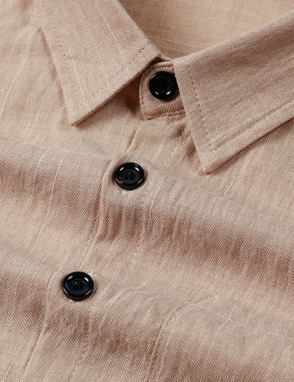 Men's Casual Beige Button Long Sleeve Shirt