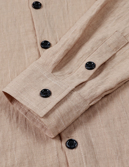 Men's Casual Beige Button Long Sleeve Shirt