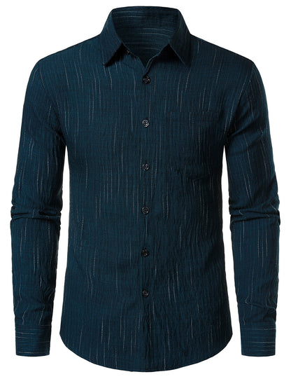 Men's Navy Blue Casual Button Long Sleeve Shirt
