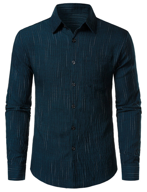 Men's Navy Blue Casual Button Long Sleeve Shirt