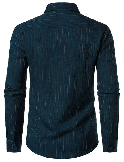 Men's Navy Blue Casual Button Long Sleeve Shirt