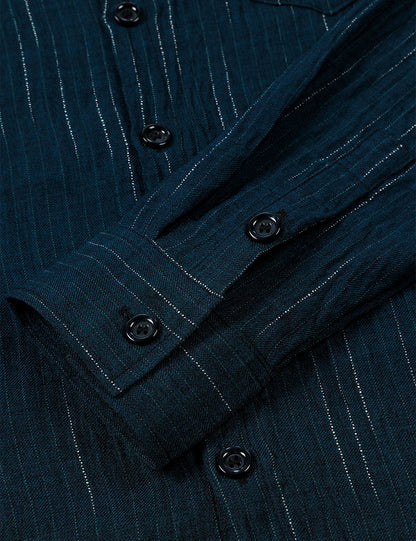Men's Navy Blue Casual Button Long Sleeve Shirt