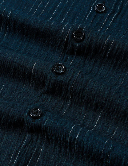 Men's Navy Blue Casual Button Long Sleeve Shirt