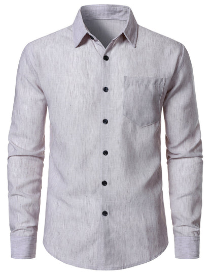 Men's Casual Grey Button Long Sleeve Shirt