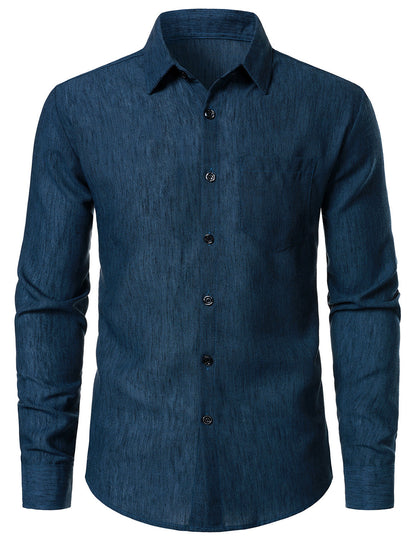Men's Casual Button Navy Blue Long Sleeve Shirt