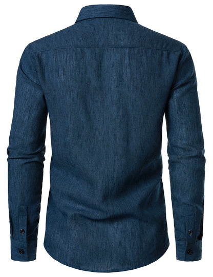 Men's Casual Button Navy Blue Long Sleeve Shirt
