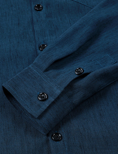 Men's Casual Button Navy Blue Long Sleeve Shirt