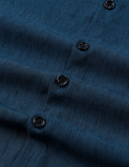 Men's Casual Button Navy Blue Long Sleeve Shirt