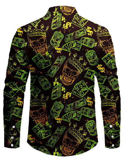 Men's Holiday Casual Cool Crown Skull Long Sleeve Shirt