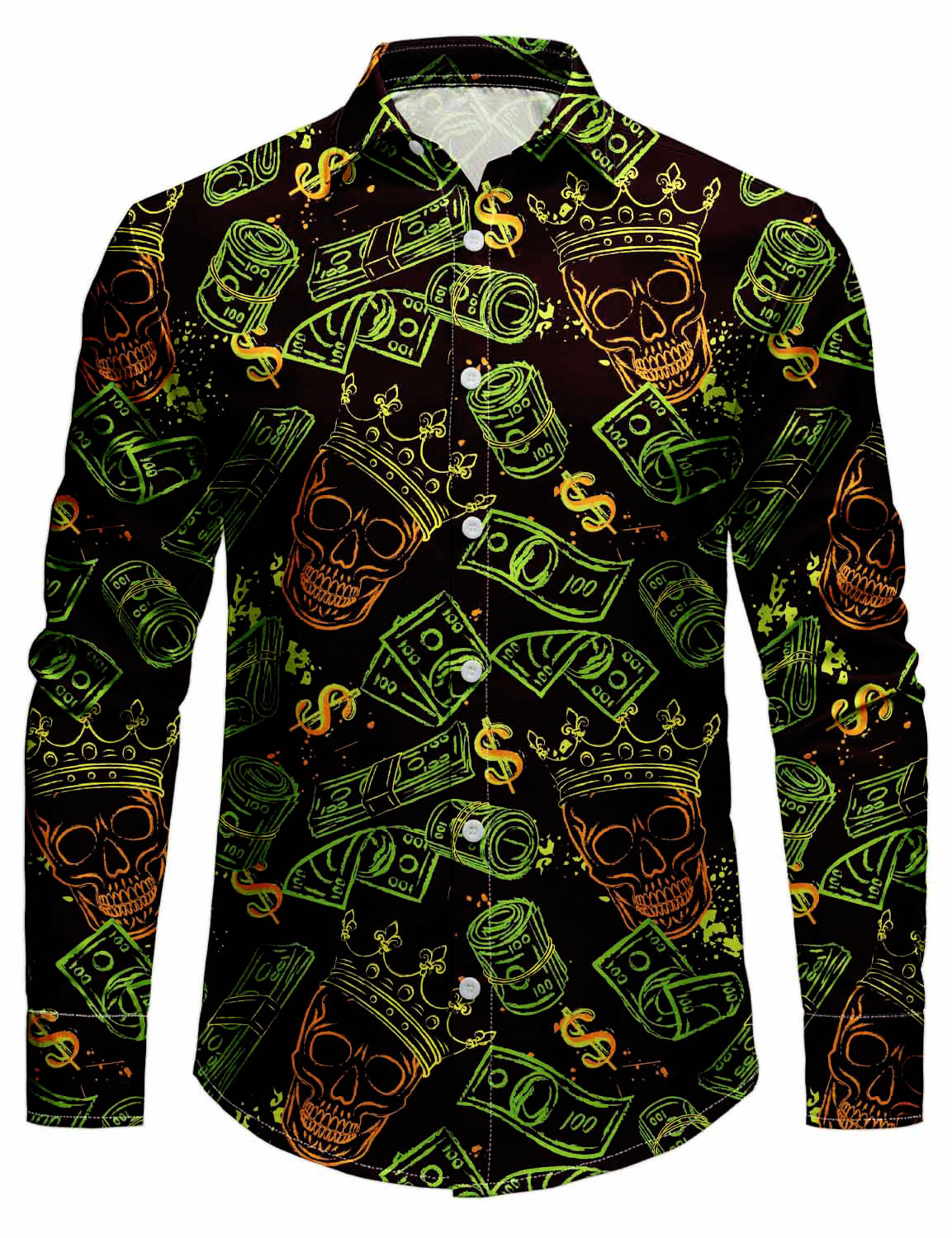 Men's Holiday Casual Cool Crown Skull Long Sleeve Shirt