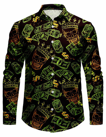 Men's Holiday Casual Cool Crown Skull Long Sleeve Shirt