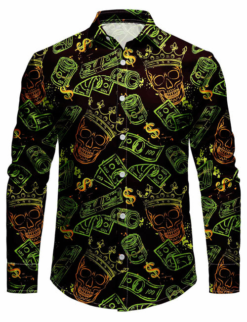 Men's Holiday Casual Cool Crown Skull Long Sleeve Shirt
