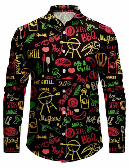 Men's Holiday Casual Party BBQ Theme Long Sleeve Shirt
