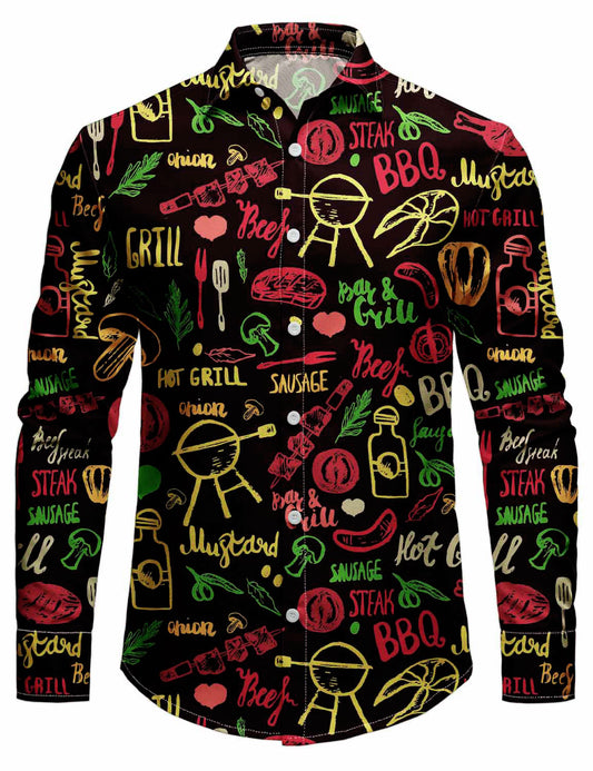 Men's Holiday Casual Party BBQ Theme Long Sleeve Shirt