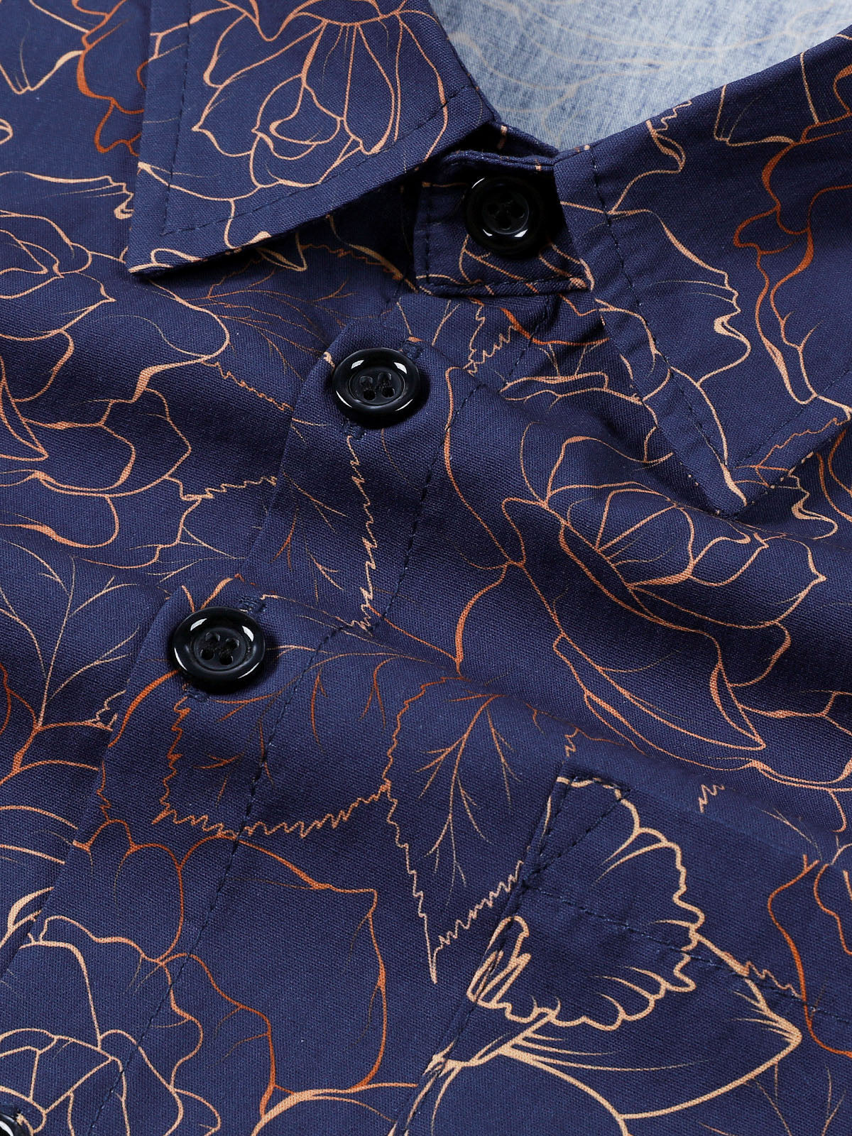 Men's Blue Casual Floral Print Long Sleeve Shirt