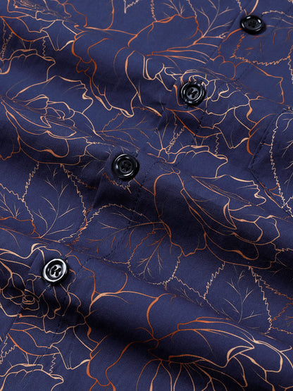 Men's Blue Casual Floral Print Long Sleeve Shirt