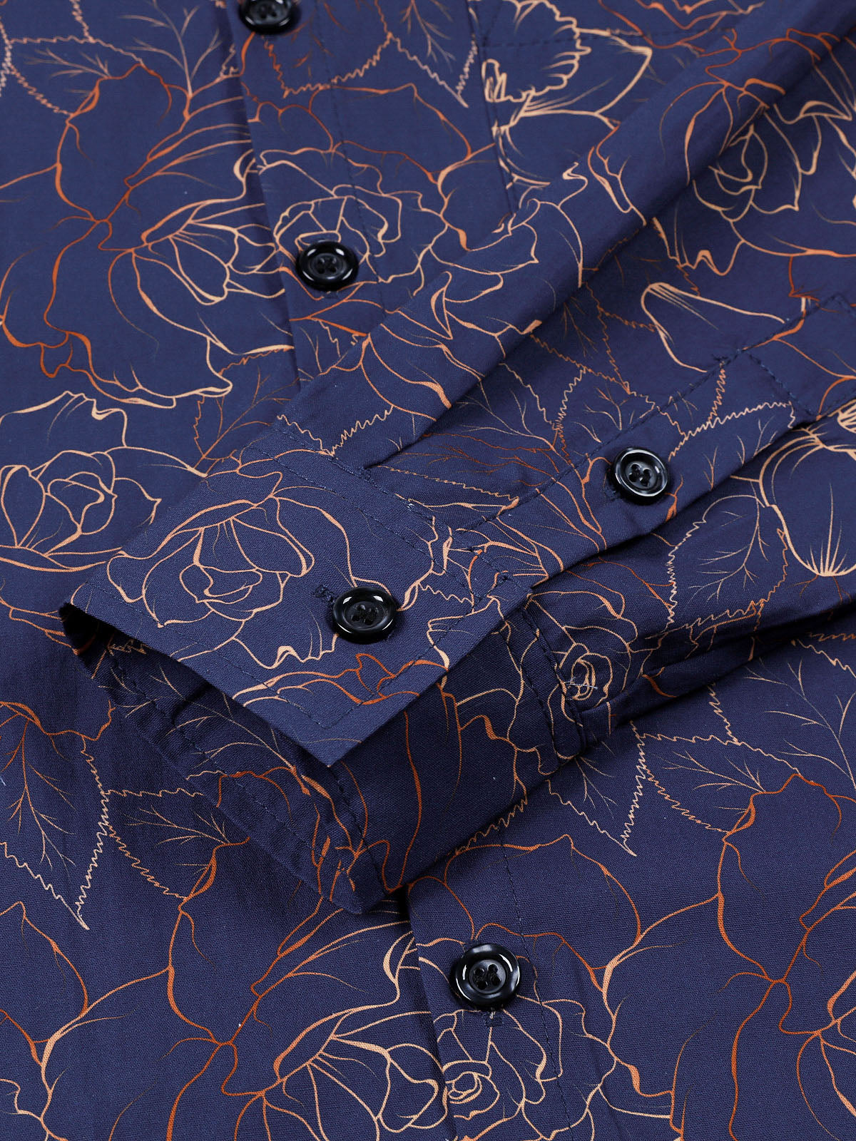 Men's Blue Casual Floral Print Long Sleeve Shirt