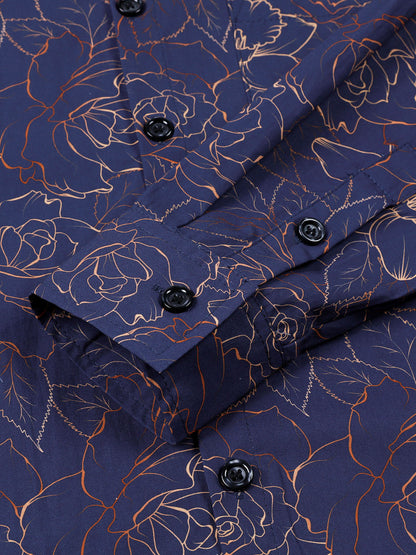 Men's Blue Casual Floral Print Long Sleeve Shirt