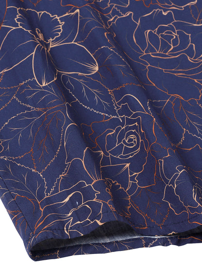 Men's Blue Casual Floral Print Long Sleeve Shirt