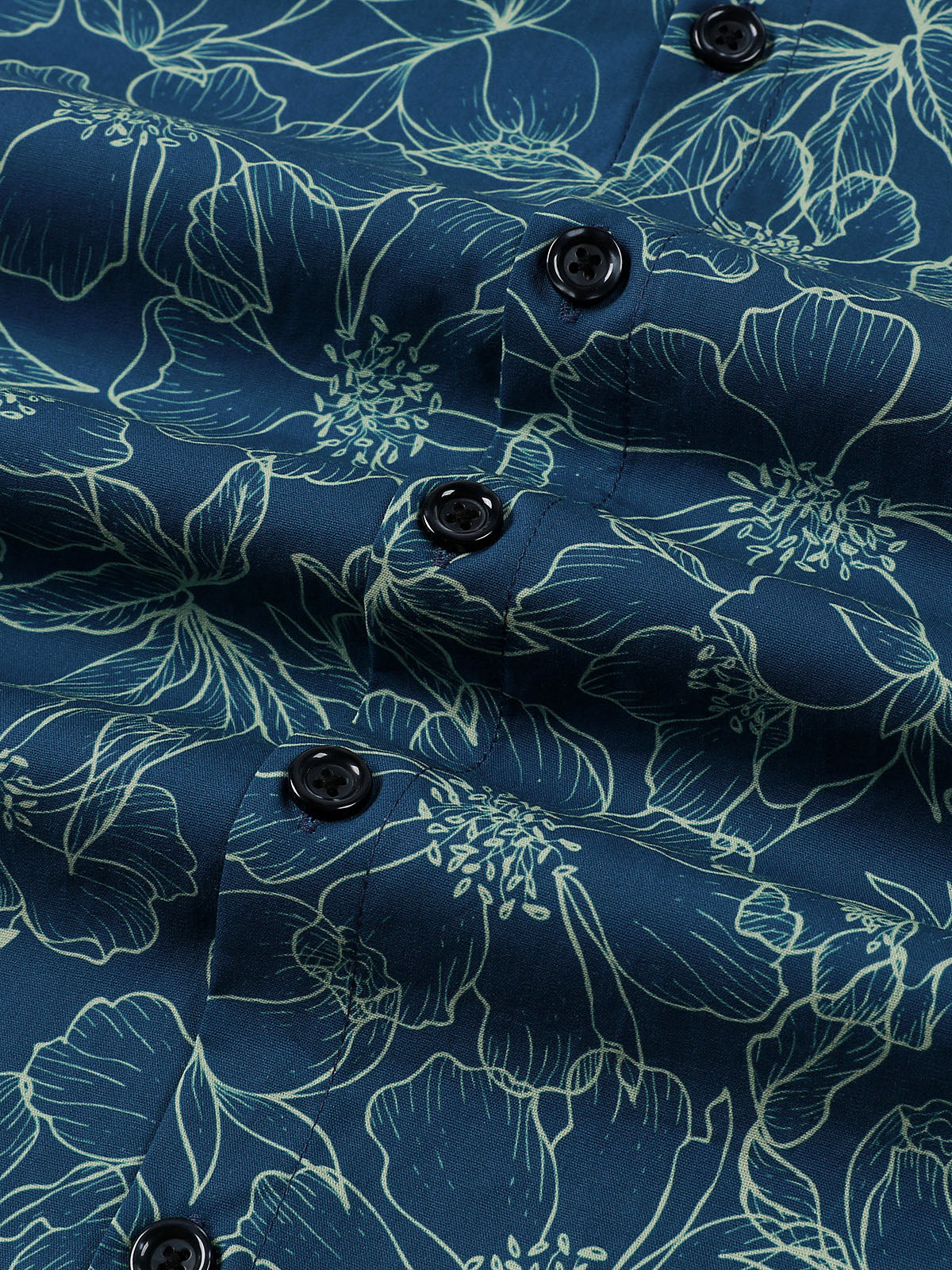 Men's Cotton Floral Blue Long Sleeve Shirt