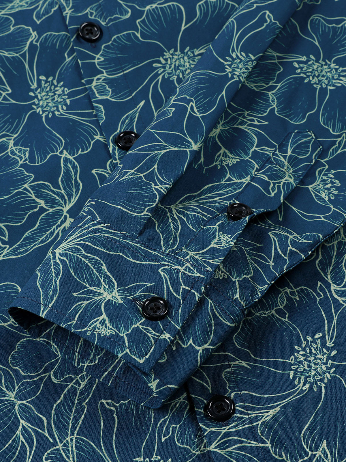 Men's Cotton Floral Blue Long Sleeve Shirt
