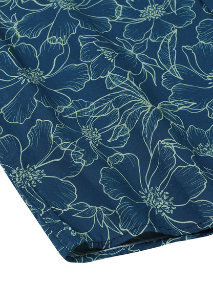 Men's Cotton Floral Blue Long Sleeve Shirt