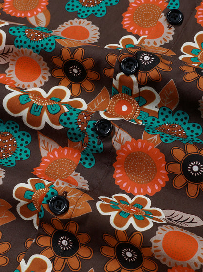 Men's Vintage 70s Cotton Floral Long Sleeve Shirt