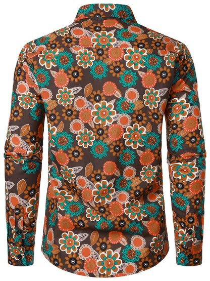 Men's Vintage 70s Cotton Floral Long Sleeve Shirt