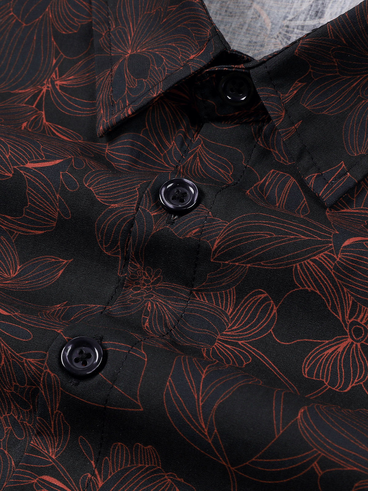 Men's Vintage Cotton Floral Blue Long Sleeve Shirt