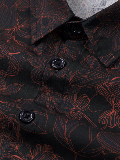 Men's Vintage Cotton Floral Blue Long Sleeve Shirt