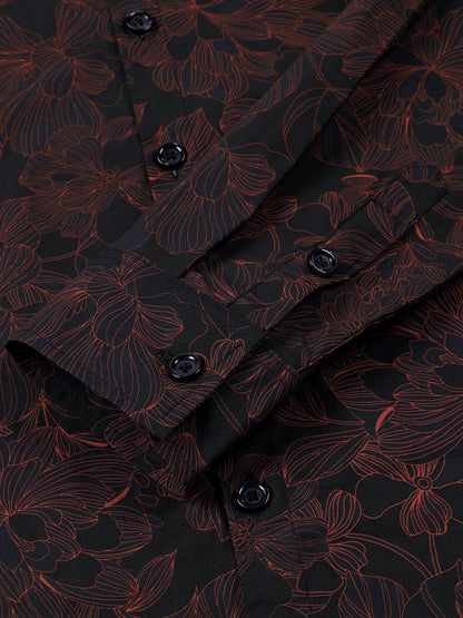 Men's Vintage Cotton Floral Blue Long Sleeve Shirt
