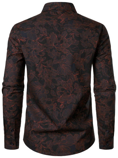 Men's Vintage Cotton Floral Blue Long Sleeve Shirt