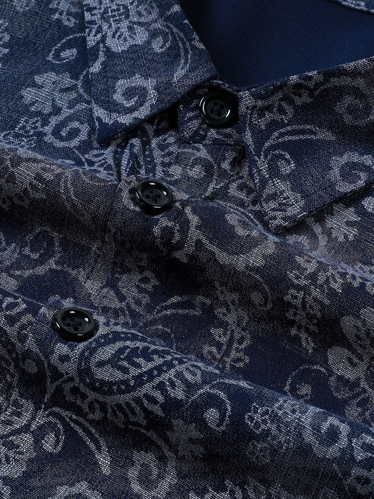 Men's Paisley Floral Blue Long Sleeve Shirt