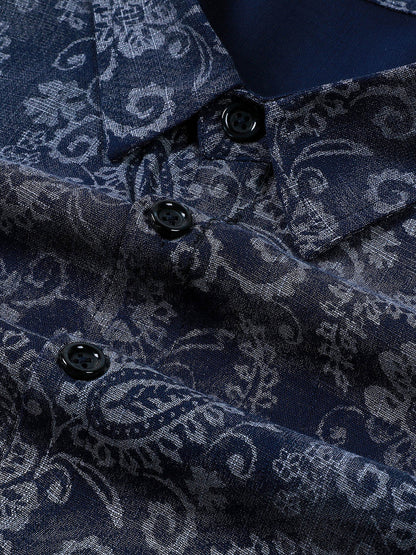 Men's Paisley Floral Blue Long Sleeve Shirt