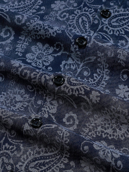 Men's Paisley Floral Blue Long Sleeve Shirt
