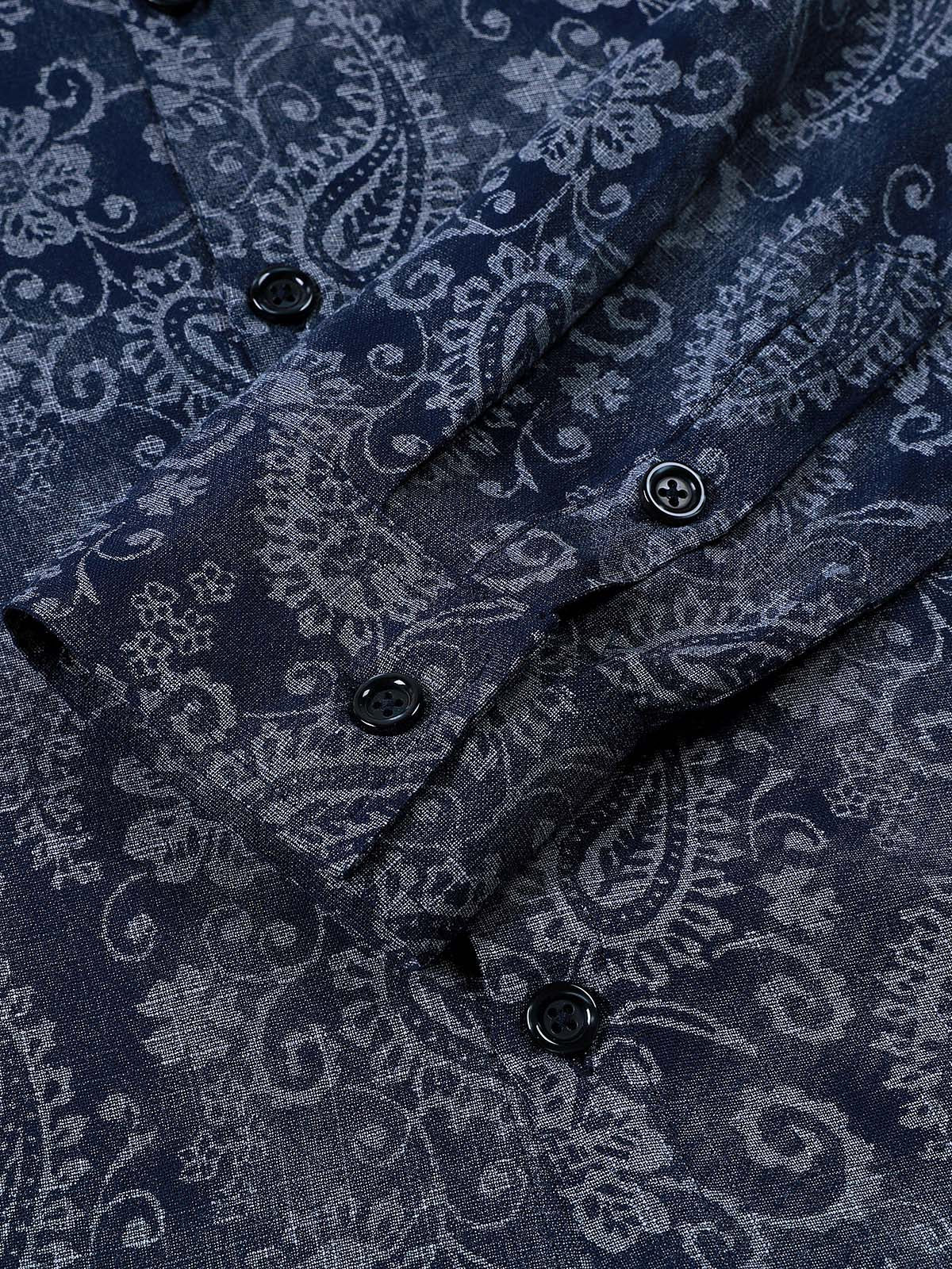 Men's Paisley Floral Blue Long Sleeve Shirt