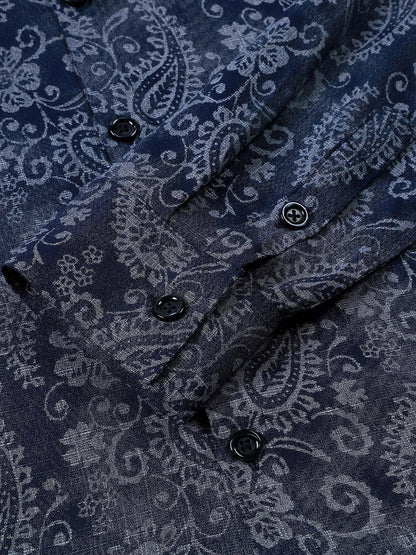 Men's Paisley Floral Blue Long Sleeve Shirt