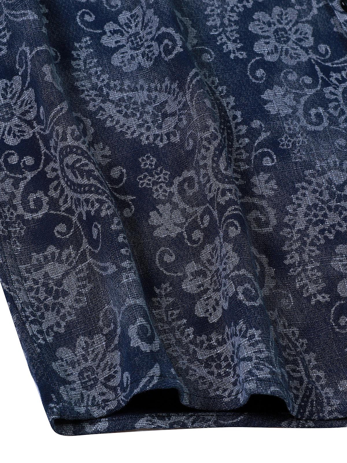 Men's Paisley Floral Blue Long Sleeve Shirt