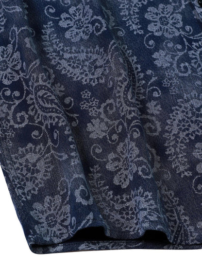 Men's Paisley Floral Blue Long Sleeve Shirt
