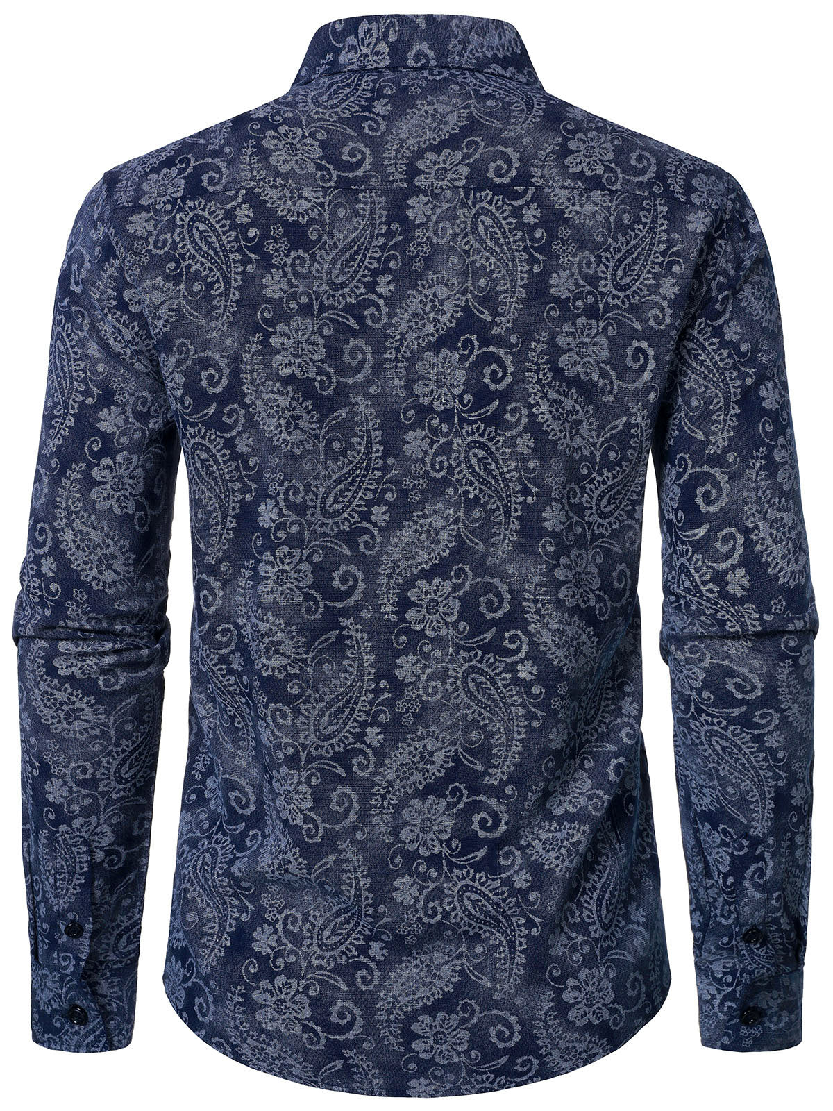 Men's Paisley Floral Blue Long Sleeve Shirt